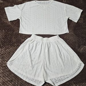 White Eyelet Crop Top and Shorts Set